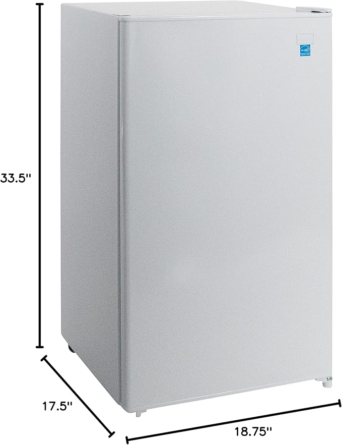 West Bend Mini Fridge Compact Refrigerator for Home Office or Dorm, with Reversible Door, Energy Star Rated, 3.3-Cu.Ft., White