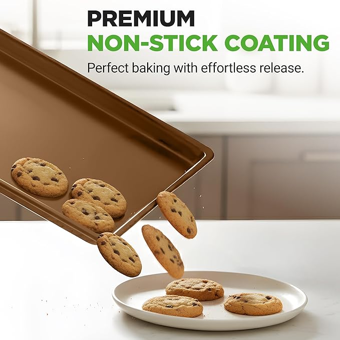 NutriChef 2-Piece Nonstick XL Cookie Sheets for Baking - 22" x 16" Stackable Extra Large Baking Sheet - Carbon Steel Baking Pans, PFOA, PFOS, PTFE Free- NCLGBP28