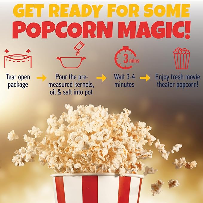 Premium America Popcorn Kit, 18 Packs for a 12oz Popper, Movie Theater & Popcorn Machine Kernels, Oil & Seasoning Packet, Bulk All in One