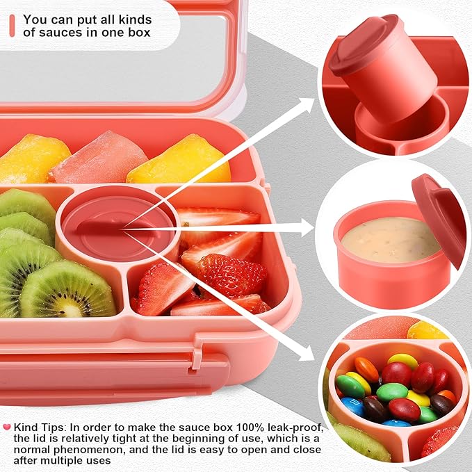 Amathley Bento Box Adult Lunch Box Kids,Lunch Containers for Adults/Kids/Toddler,5 Compartments Bento Lunch Box with Sauce Vontainers,Microwave & Dishwasher & Freezer Safe,BPA-Free (Pink)