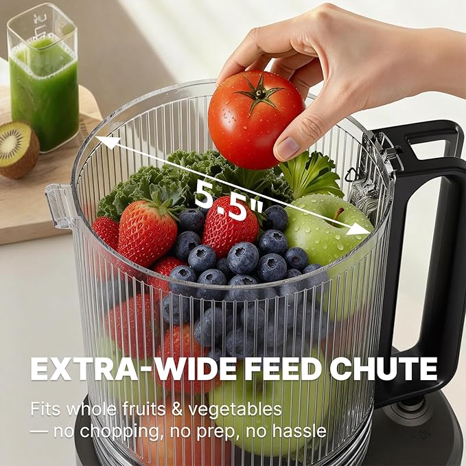 Cold Press Juicer, 5.5inch Wide Feed Chute Juicer Extractor Machine, Slow Masticating Juicer for Whole Vegetables & Fruits, Gray
