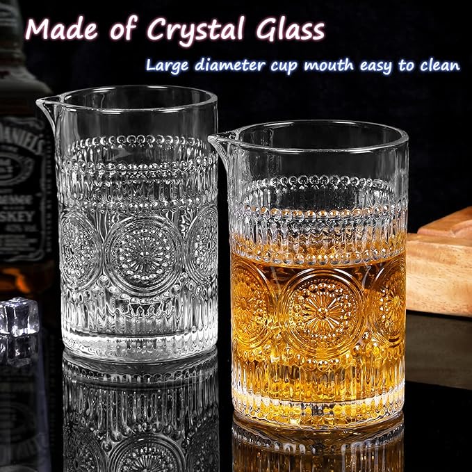 Gusnilo Cocktail Stirring Glasses for Whiskey Cocktail Mixing Glass 24oz Mixing Glass Mixing for Stirring Drinks,Old Fashioned Crystal Bar mixing Glass 710ml Cocktail Stirring Glasses 2PCS