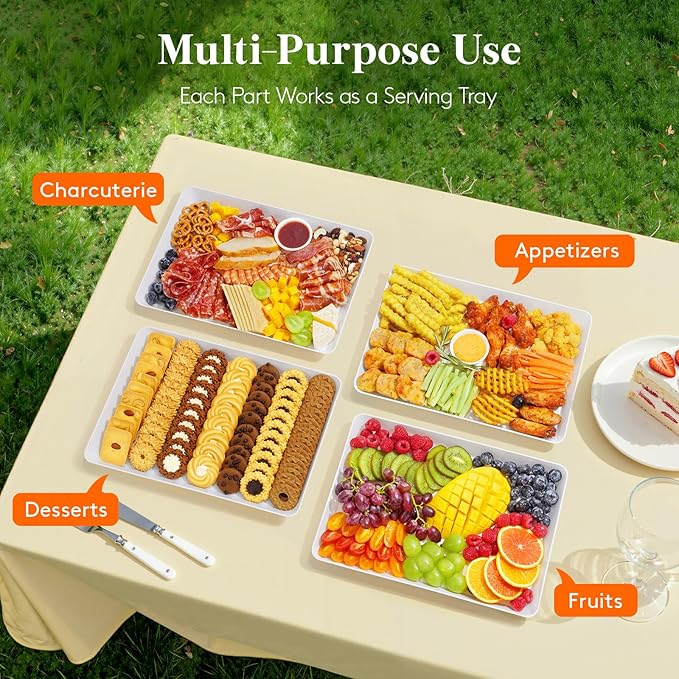 Lifewit Serving Tray Plastic for Party Supplies, 15" x 10" Platters for Serving Food, 6 pcs White Reusable Tray for Veggie, Snack, Fruit, Cookies, Desserts in Kitchen/Pantry Organization