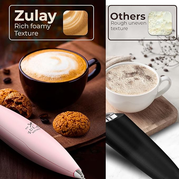 Zulay Kitchen Patented Tornado Triple Whisk Milk Frother with 4 Duracell Batteries – Handheld Foam Maker for Coffee, Lattes, Matcha & Hot Chocolate – Rich, Creamy Froth in Seconds - Candy