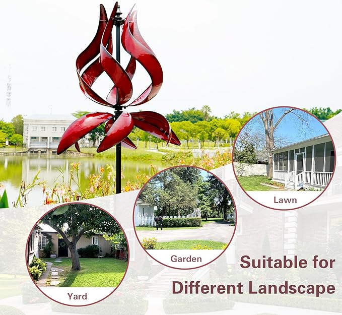Large Garden Wind Spinner - Tulip Outdoor Yard Wind Sculptures & Spinners, Garden Decor Gift Ideas for Mother, Birthday, Housewarming (Dia19 x H87”)