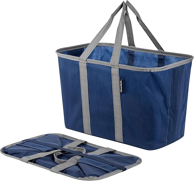 CleverMade EcoBasket Reusable Grocery Tote - 30L - Pack of 1 - Blue Gray - Collapsible Storage Shopping Organizer - Heavy Duty Utility Bag Home