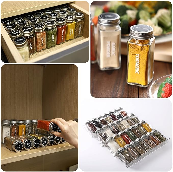Antimbee 40-Pack 3.5 OZ Glass Spice Jars with 324 Labels, Shaker Lids and Airtight Metal Caps, Empty Reusable Square Seasoning Bottles, Spice Storage Containers, Marker and Stainless Steel Funnel