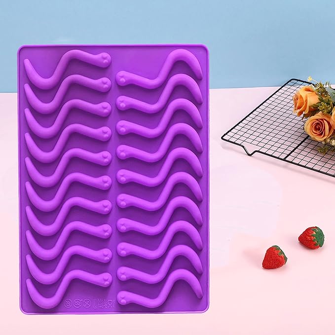 Gummy Candy Molds - 4Pcs Silicone Gummy Worm Molds with 2pcs Dropper,Non-stick and Bpa Free for Mini Candy Chocolate Gummies Baking