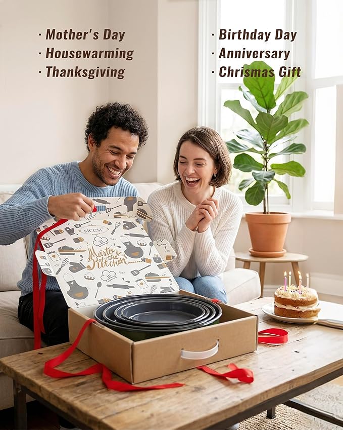 Enamel Pizza Pan Set Round Baking Pans for Oven Roasting Chicken Roast & Ham Dish 4-Pack 9/10/12/14 Inch Non-Stick Heat Resistance Dishwasher Safe, Birthday & Mother Day Gift Cake Pan