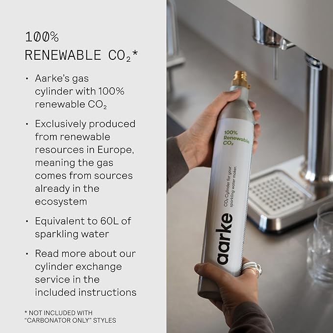 Aarke Carbonator lll with CO2 Cylinder, Sparkling & Carbonation Water Machine, Stainless Steel with PET BPA-Free Reusable Bottle Volume 1L/34 fl oz (Copper)