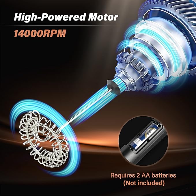 Simple Deluxe Milk Frother Handheld with Stainless Steel Stand Battery Operated Whisk Drink Mixer for Coffee, Frappe, Latte, Matcha, Black Handheld