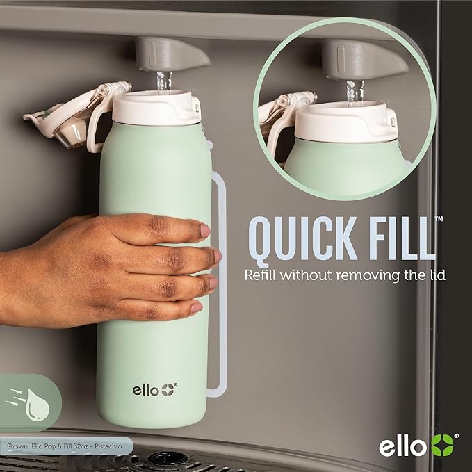 Ello Pop & Fill 40oz Stainless Steel Water Bottle with Quick Fill Technology, Double Walled and Vacuum Insulated Metal, Leak Proof Locking Lid, Sip and Chug, Reusable, BPA Free, Pastel Paradise