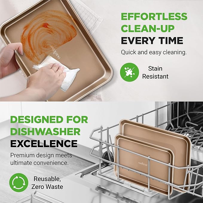 NutriChef 2-Piece Nonstick Stackable Cookie Sheet Set – Non-Toxic Carbon Steel Baking Pans – Heavy Duty, Warp-Resistant, Easy to Clean, Oven & Dishwasher Safe Bakeware