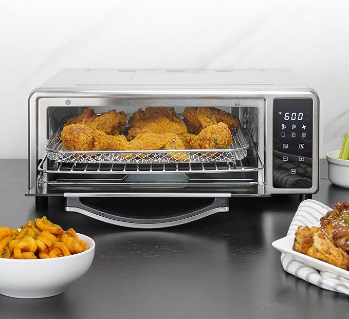 Kalorik MAXX Air Fryer Pizza Oven with Stone, Turbo-Heat Technology Up To 600F Featuring Touchscreen Controls with 6 Preset Functions Fits 12-Inch Pizzas, 1700-Watts, Stainless Steel