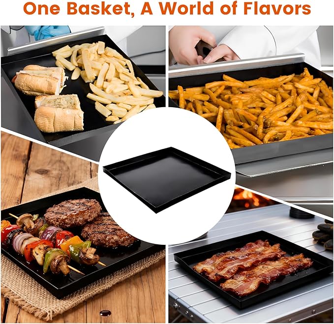 Professional-Grade 4-Pack PTFE Solid Oven Baskets, 11x11x1 Inch Non-Stick Solid Oven Trays for Commercial Kitchens & High-Volume Cooking