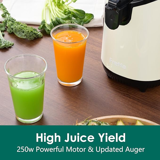 Cold Press Juicer,Fretta Juicer Machines with American-Sourced PCTG Material and 5.3" Extra Large Feed Chute,Fit Whole Fruits & Vegetables,BPA Free 250W(Silver,1.8L)