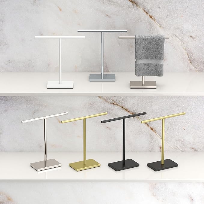 Gatco 1444MXB Modern Rectangle Base Freestanding Countertop Towel Holder, Combo / 10.50" W x 11.13" H T-Shape Style Countertop Hand Towel Holder for Bathroom, Kitchen/Fingertip Towel Rack