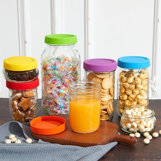 Teenyyou 6 Pcs Silicone Wide Mouth Lids Mason Jar Lids Thickened Leak Proof Lid for 86 mm All Wide Mouth Mason Jars, Reusable Large Canning Jar Caps Housewarming Gift (Classic)