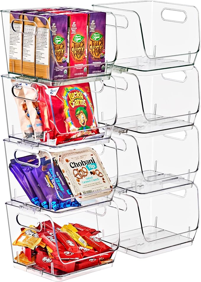 Sorbus Stackable Storage Bins Open Front, Clear Stackable Storage Bins, Pantry Bins for Storage and Organization, Acrylic Stackable Bins for Kitchen, Clear Pantry Organizer Bins (Small Square 8 Pack)