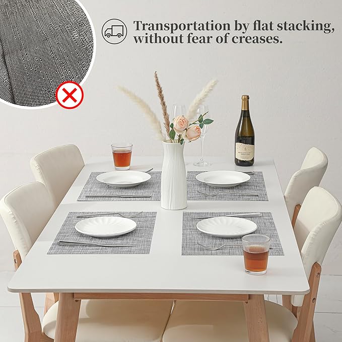 Leetaltree Linen Grey Placemats Set of 4 - Heat Resistant Non-Slip Place mats for Dining Table, Washable Durable PVC Vinyl Woven Table Mats（Linen Grey, 4）