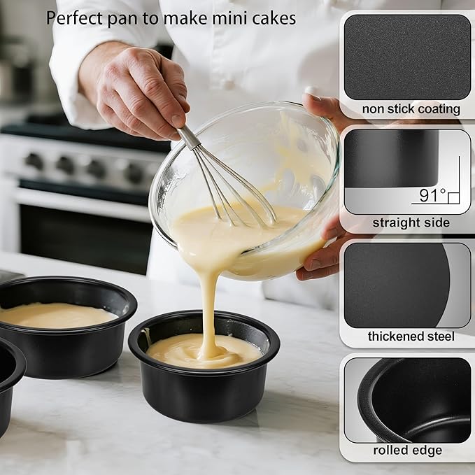 AWTBDP 4-Inch & 6-Inch Cake Pan Set, Set of 2, Round Baking Pan, Carbon Steel Birthday Wedding Metal Layer Cake Pans, Non Toxic Coating, Straight Side, Easy Clean Easy Release, 2 Inch Deep