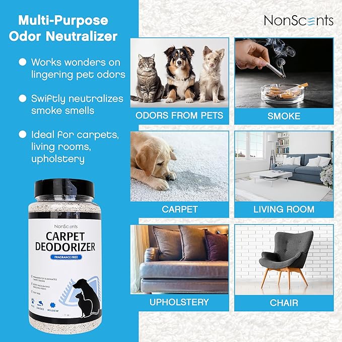 NonScents Ultimate Odor Control Bundle – Refrigerator Deodorizer (4-Count) & Carpet & Rug Odor Eliminator – Fragrance-Free, Long-Lasting Fresheners for Fridge, Freezer, & Pet Areas