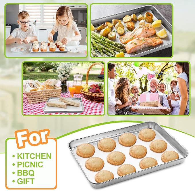 CEKEE 4 Pack Baking Pans Set, Nonstick Stainless Steel Cookie Sheets for Baking, Heavy Duty & Dishwasher Safe Sheet Pan-10x7x1in Small Cookie Pans, Cookie Pans Trays Sheets For Kitchen & Restaurant