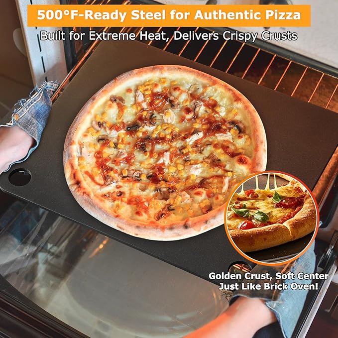 Baking Steel for Oven & Grill, Pizza Steel, 13x13” Pizza Baking Pan for Artisan Pizza, Multi-Purpose Baking Tool for Home Cooks & Pizza Lovers, Fast Heating(.25" Thick)
