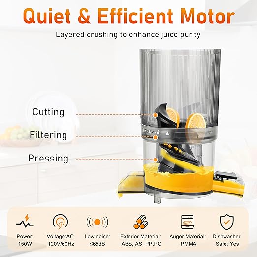 FAB&DELUXE Cold Press Juicer - 34oz Juicer Machines with 4.3" Wide Feed Chute, Slow Masticating Juicer for Fruits and Vegetables, 99% High Juice Yield, Reverse Function, Dishwasher Safe