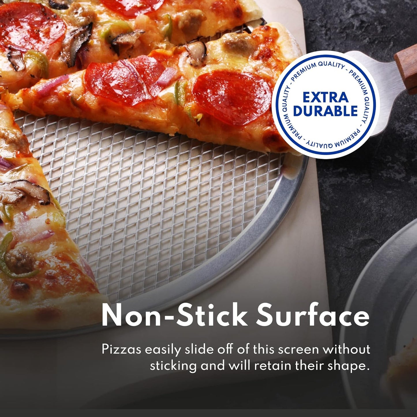 New Star Foodservice 50950 Restaurant-Grade Aluminum Pizza Baking Screen, Seamless, 12-Inch, Pack of 6