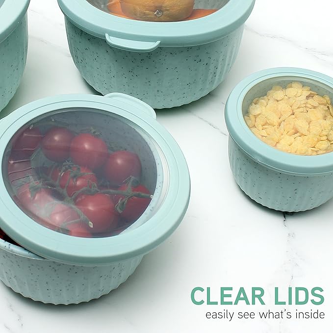 COOK WITH COLOR Prep Bowls with Lids- Wide and Deep Nesting Plastic Small Mixing Bowl Set with Lids, 8 Piece Set - Deep Bowls, Speckled Mint