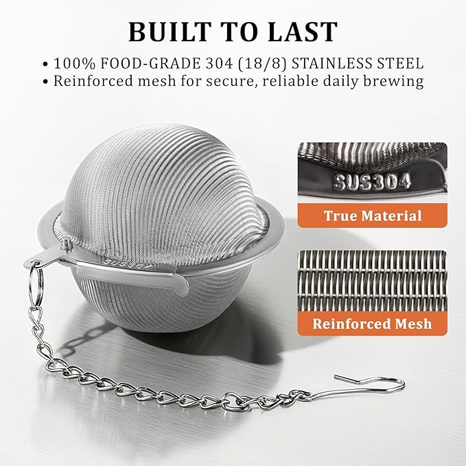304 Stainless Steel Tea Strainers for Loose Tea Infuser Ball, Extra-Fine Mesh Tea Ball, Tea Holder Loose Leaf Tea Steeper, Tea Diffuser for Rooibos, Black Tea, Herbal & Spices (Large x 2)