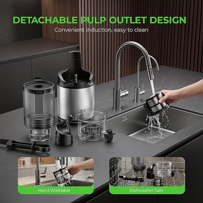 Juicer Machines, Cold Press Juicer with Wide Feed Chute, 3-in-1 Slow Masticating Juicer, Juice, Nut Milk & Sorbet Maker, BPA-Free, High Juice Yield for Whole Fruits & Vegetables Easy to Clean