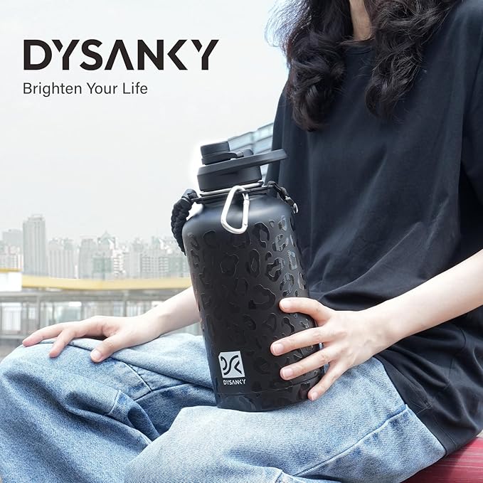 DYSANKY Insulated Water Bottle | Thickened Stainless Steel Vacuum Metal | Portable Sports Half Gallon Large Water Jug for Gym and Hiking with Straw, Carrier Bag, Handle Strap | BPA-Free 64 oz