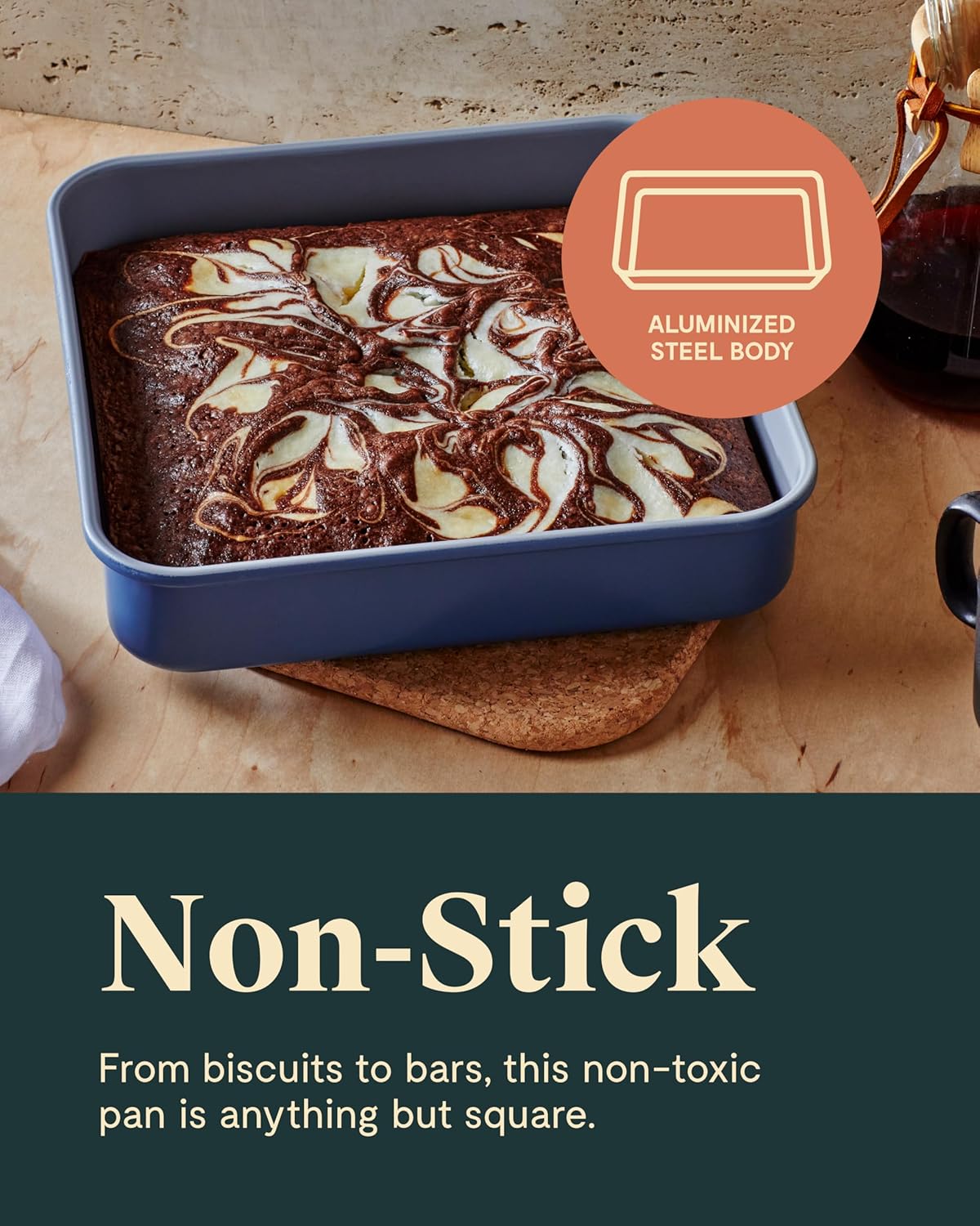 Caraway 9” Square Pan Duo - Non-Stick Ceramic Coating - Free From Forever Chemicals - Cake Pan Perfect for Brownies, Lemon Bars, & More - Navy