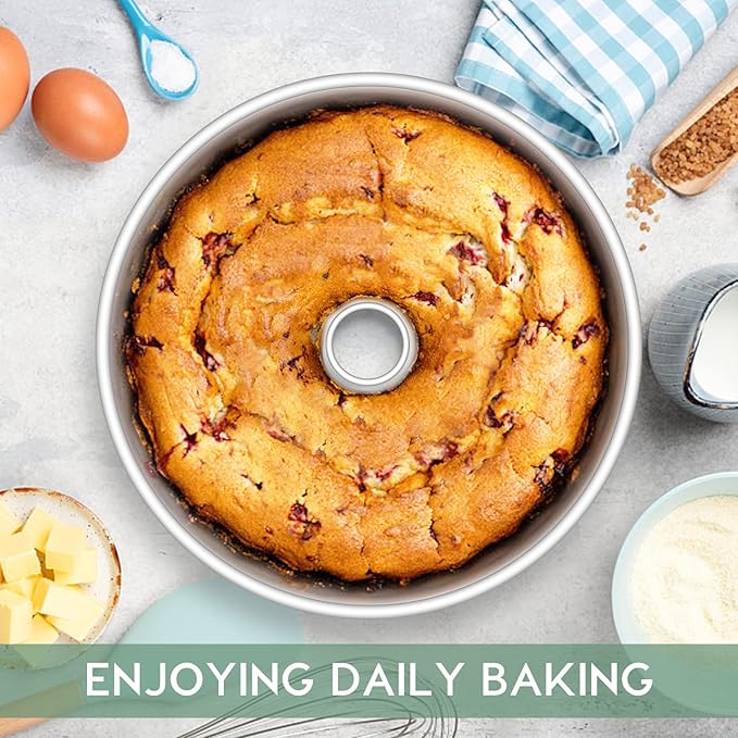 TeamFar 10inch Angel Food Cake Pan, Stainless Steel Cake Pan with Tube, Healthy & Non-toxic, Sturdy & One-Piece, Mirror Finish & Dishwasher Safe