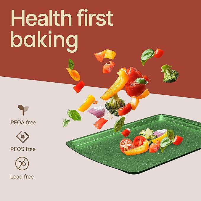 Green 10-Piece Bakeware Sets, Nonstick Carbon Steel Baking Sheet & Pans, Stackable Space-Saving Bakeware, Dishwasher Safe, Stain-resistant, PFOAPFOSPTFE Free, Oven Safe Up To 450°F (230°C)