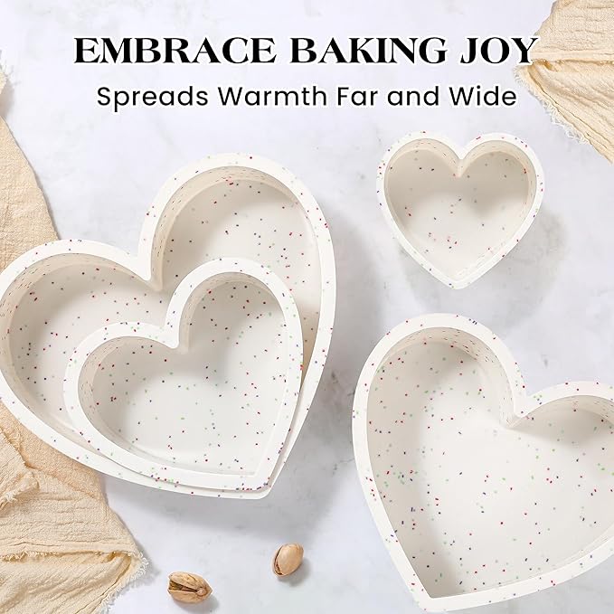 4 Inch Mini Heart Shaped Cake Pans Nonstick Silicone Heart Cake Molds for Baking Set of 2 (Cream)