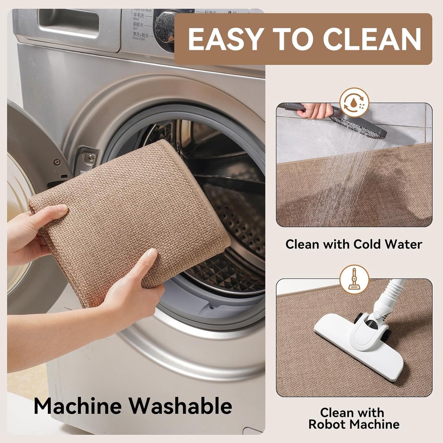 Kitchen Mat Set of 2 PCS Kitchen Mats for Floor, Linen-Look Woven Absorbent Kitchen Runner Rugs Non Slip Washable Comfort Standing Mats for Kitchen, Front of Sink