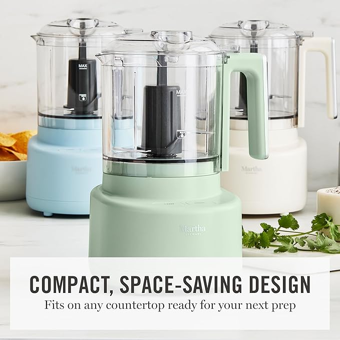 Martha Stewart 3 Cup Electric Food Chopper, Vegetable & Herb Mini Food Processor, 24oz BPA-Free Bowl, Stainless Steel Blades, Pour Spout, Dicing, Mincing, Chop & Puree, Dishwasher Safe, Caviar