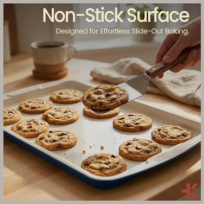 Bakken Swiss Cookie Sheet 3 Piece Set - Non-Stick, Stackable Baking Pans, Deluxe Ceramic Coating – Dishwasher Safe - for Home Baking