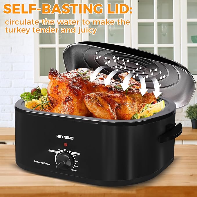 20 Quart Electric Roaster Oven with Self-basting Lid, Turkey Roaster Oven with Removable Pan and Rack, Black
