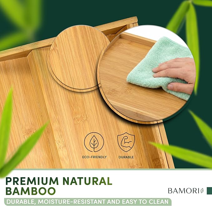 Bamboo Spice Drawer Organizer – Expandable 4 Tiered Spice Rack Insert for Kitchen Drawer – Premium Bamboo Seasoning Organizer for Drawer Storage (Need 3" Deep Drawer)