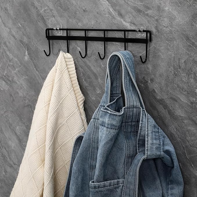 Wall Mounted Kitchen Utensil Rack, No Drilling Iron Hanging Hook for Kitchen Organization, Black, 12.4X2.95In