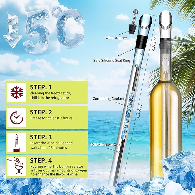 Rechargeable Electric Aeartor and Wine Opener Set with 3-in-1 Stainless Steel Bottle Cooler - Automatic Aerator, Automatic Corkscrew, Wine Chille, Vacuum Sealer, Foil Cutter, Valentine gift