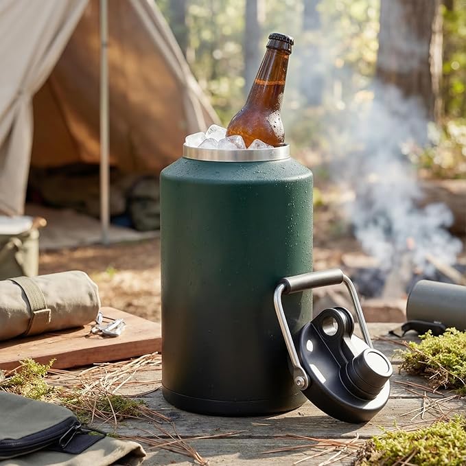 Kerilyn Insulated Gallon Jug with Handle, One Gallon, 128oz Stainless Steel, Large Double Vacuum Water Bottle for Hot & Cold Drinks, Wide Mouth, Sweat Proof, Great for Travel, Camping, Green Gradient