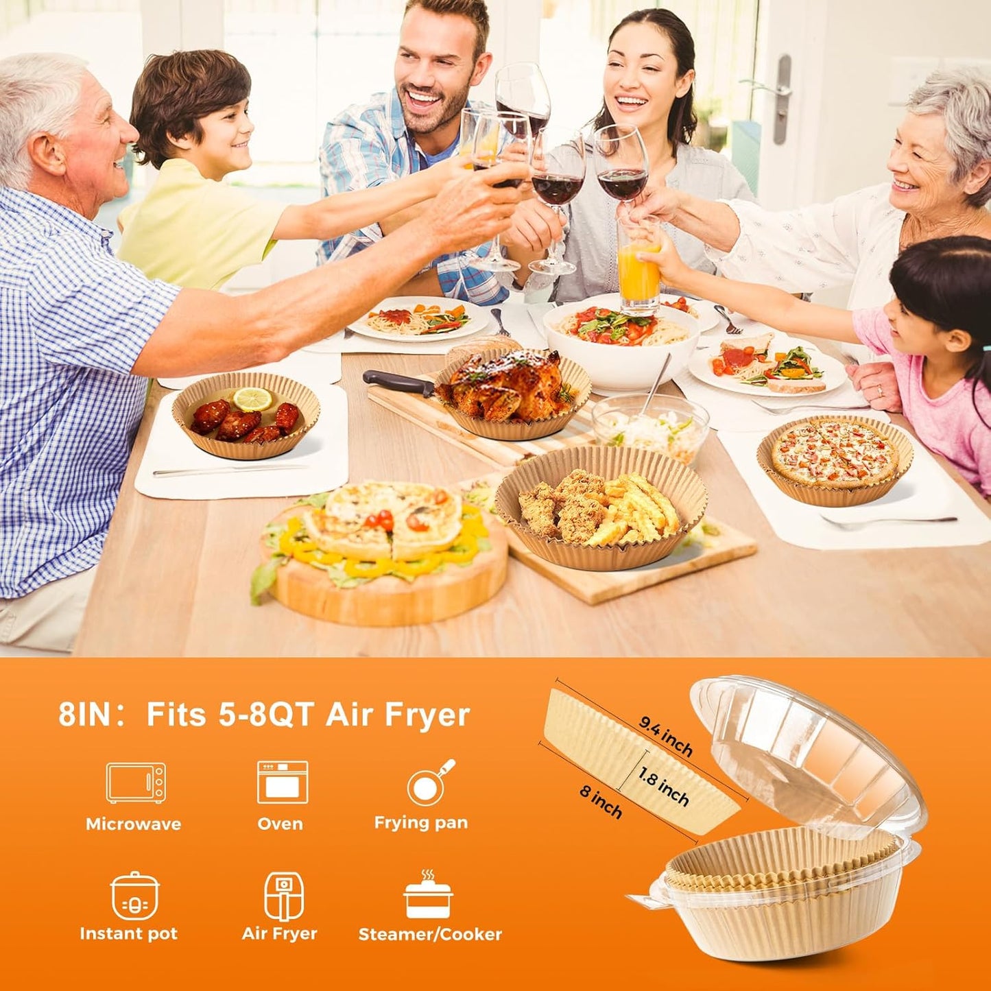 Air Fryer Liners for Ninja, 200 Pcs 8" Round Airfryer Paper Liners Disposable for Oven, Pans & Baking, Non-Stick and Oil Proof Parchment Paper for 5-8 qt Air Fryer Basket by Vailnd