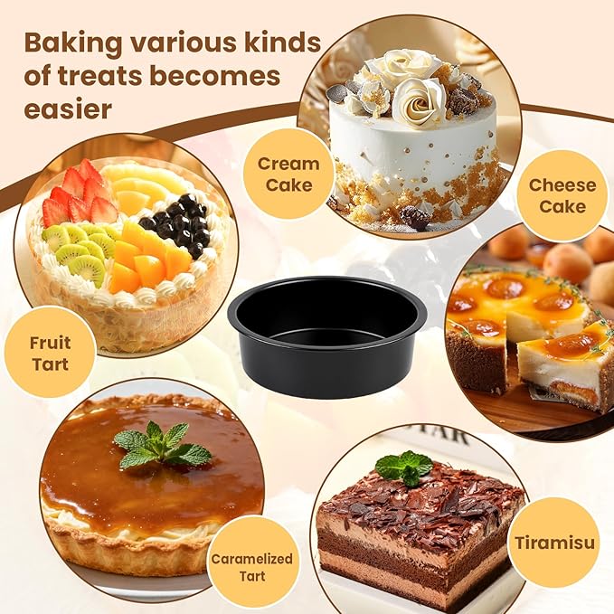 6 Inch Round Cake Pan Set of 3 - Nonstick Carbon Steel Cake Baking Pans with 100 PCS Parchment Paper, Dishwasher Safe, Durable for Layer Cakes, Birthday & Christmas Baking