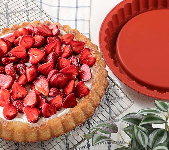 Webake 11-Inch Silicone Flan Tart Pan, Nonstick Large Maryann Cake Pan Torte Pan, BPA-Free