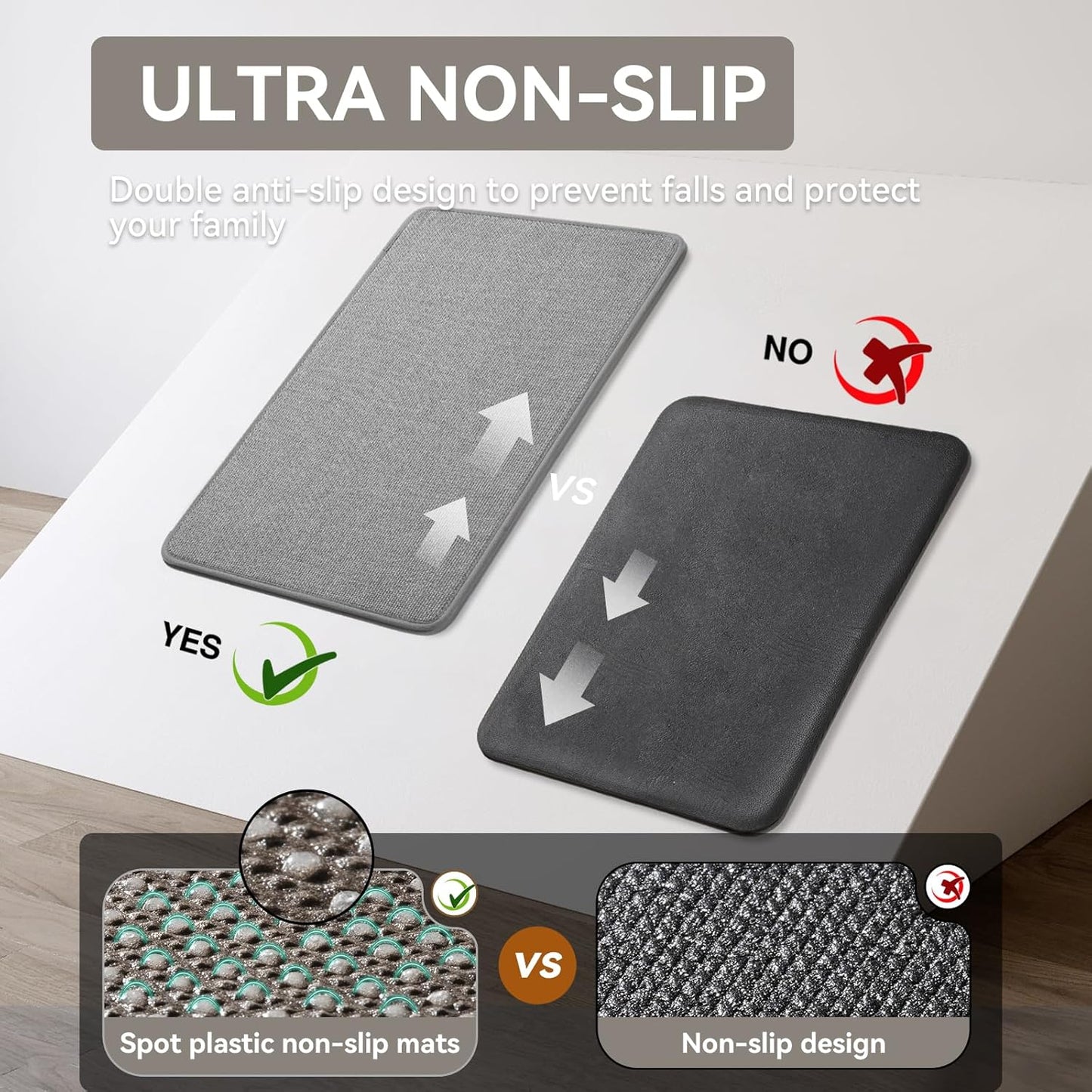 Kitchen Mats for Floor, Super Absorbent Kitchen Rugs Non Slip Washable, Linen-Look Woven Kitchen Runner Rug Sink Mat Standing Mat, Easy Care, Gray 17"x30"